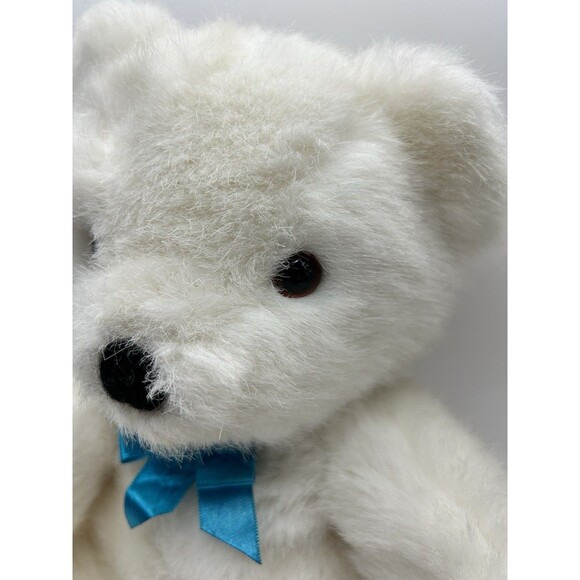 Vintage Dakin White Bear Plush Stuffed Animal Blue Bow 11” Sitting Fuzzy 1990 - Picture 7 of 15